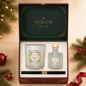 Aikun - Juego de Regalo de Velas Aromáticas y Difusores de Vidrio Verde Navideño con Etiqueta de Acebo, Fragancia para el Hogar, Embalaje OEM para Regalos Navideños - Product Image 4