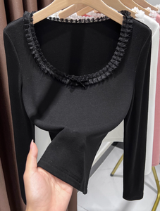 <span class=keywords><strong>Pull</strong></span> en <span class=keywords><strong>dentelle</strong></span> à col rond pour femmes pour l'automne et l'hiver un haut à manches longues chaud et confortable à porter <span class=keywords><strong>sous</strong></span> les vêtements - Product Image 5