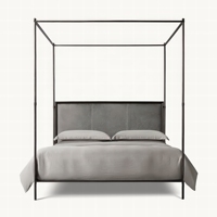 RH 19. C. Französisch Eisen Sperrholz Panel Baldachin Weiches Bett Twin Size Luxus Schmiedeeisen Rahmen Leder Cabrio Kopfteil Antik