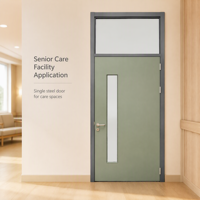 Porte battante simple en acier pour intérieur commercial avec panneau de transom en verre pour hôpital, laboratoire, salle blanche, maison de retraite