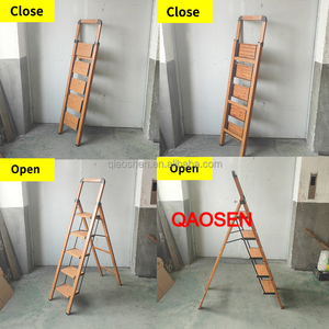 Escada Dobrável de Alumínio com Acabamento em Madeira, Suporte para Exposição de Flores de 5 Níveis, Escada para Uso Interno e Externo, Jardim, Cozinha, Prateleira de Armazenamento - Product Image 3
