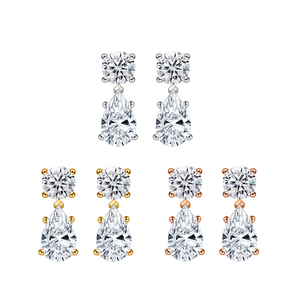 Boucles d'oreilles pendantes en or avec diamants de laboratoire de forme poire et ronde, <span class=keywords><strong>prix</strong></span> de gros avantageux - Product Image 2