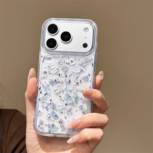 Custodie per cellulari antiurto in acrilico con design a guscio in lamina d'argento per modelli 17 Pro Max 16 <span class=keywords><strong>Plus</strong></span> 15/14 - Trasparenti con finitura epossidica - Product Image 1