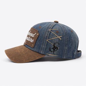 Casquette de baseball vintage en denim et coton lavé, 6 panneaux, avec patch en cuir gaufré personnalisé, style streetwear - Product Image 4