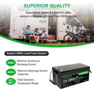 LANPWR Best Seller Us Germany12V ciclo profondo solare camper batterie Marine agli ioni di litio 12v 200ah Lifepo4 batteria