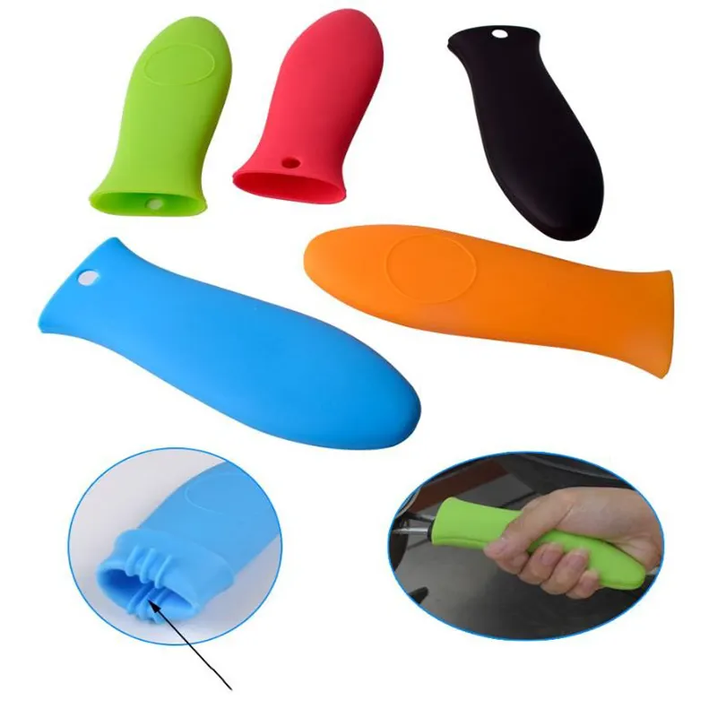 Pot handle mitts pot holders silicone rubber hot handle covers heat insulated cookware for cast Iron pans