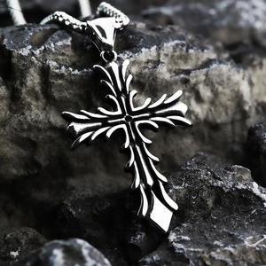 Stainless Steel <b>Cross</b> Pendant Men Fashion Asymmetrical Geometric Necklace Jewelry For Clothing Matching - Product Image 1