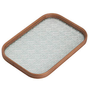 Chinese Style Minimalist <b>Tea</b> <b>Tray</b> Glass Begonia Pattern Wooden Frame Serving <b>Tray</b> For <b>Tea</b> Set Cup Storage - Product Image 5