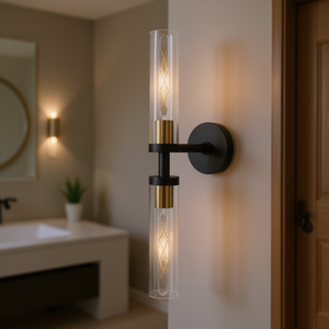 Applique murale moderne en fer noir et or, abat-jour cylindrique en verre transparent, lumière LED pour salle de bain, chambre à coucher, salon, couloir, décoration - Product Image 2