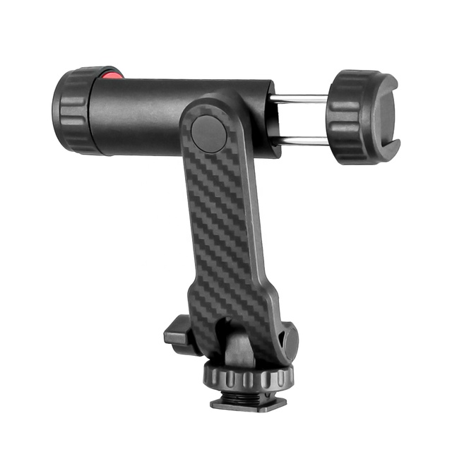 Dual Cold Shoe Phone Tripod Mount, 360° Rotating Smartphone Clamp with 1/4" Screw for Mic, LED Light, Monitor, Vlogging