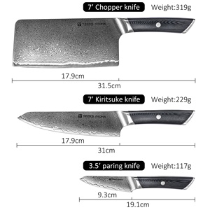 Lot de 3 couteaux de cuisine en acier Damas, couteau hachoir/<span class=keywords><strong>Kiritsuke</strong></span> de 7 pouces et couteau d'office de 3,5 pouces, manche G10, couteaux de chef tranchants pour la préparation des aliments - Product Image 2