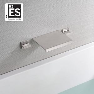 Rubinetto Moderno a Cascata <span class=keywords><strong>per</strong></span> <span class=keywords><strong>Vasca</strong></span> <span class=keywords><strong>da</strong></span> <span class=keywords><strong>Bagno</strong></span>, Montaggio a Parete, Nichel Spazzolato, Doppia Maniglia, Ottone Massiccio, 3 Fori, Soffione Doccia Rettangolare - Product Image 3