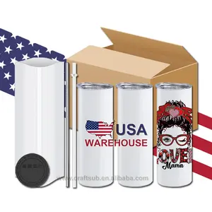 USA Warehouse Wholesale Bulk 20oz 20 oz Straight Skinny Stainless Steel Insulated Blank Sublimation Tumblers Cups with Straw