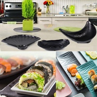 Vaisselle incassable personnalisée en gros, assiettes rectangulaires en plastique de 13 pouces, assiettes en mélamine noires pour restaurant