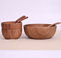Ensemble de saladiers en bois d'acacia massif naturel, assiettes rondes en bois pour servir les fruits, les légumes, les pâtes, vaisselle de table pour la cuisine