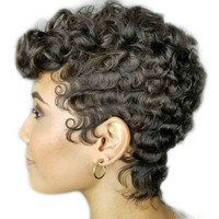 Perruque Full Lace Front wig synthétique bouclée, cheveux vierges, coupe au carré avec cuticule, Pixie, pour femmes noires