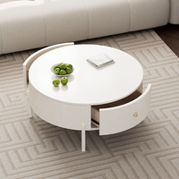Table basse de salon simple et compacte, style crème, ronde, en ardoise, à double plateau, pour appartement