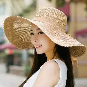 Fashion Wholesale Wide Big Brim Straw Woven Oversized Sunshade Wholesale Beach Hats For Women Ladies Summer Beach