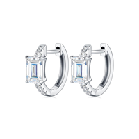Boucles d'oreilles créoles personnalisées en argent sterling 925 avec moissanite taille émeraude 5x7mm, bijoux fins S925 pour femme