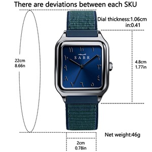 Cinturino in Nylon con Velcro, Orologio da Polso Originale SABR Quadrato da Uomo Nero con Numeri Arabi, Movimento al Quarzo in Lega, Confezione Regalo con Batteria - Product Image 3