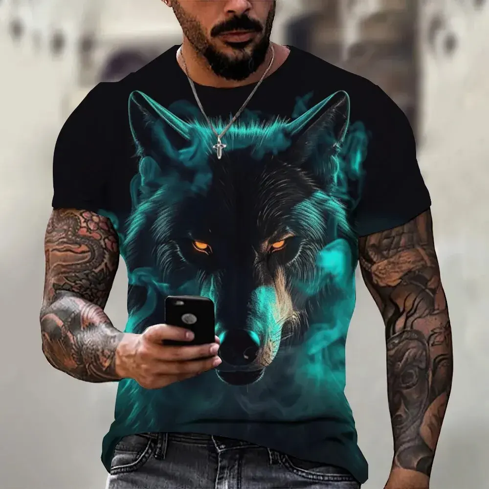 Summer Men Fashion T Shirt Round Neck Men's T Shirt Sports Fitness Short  Sleeve Wolf Pattern 3D Printed Mens Style T-shirt