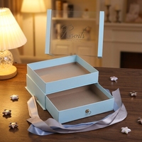 Boîte cadeau à double couche avec couvercle en acrylique transparent, boîte à cadeau de luxe avec nœud en ruban pour cosmétiques, emballage de cadeaux de mariage