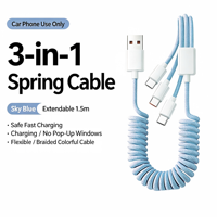 Câble de charge pour voiture 100W, cordon de charge rapide rétractable 3 en 1, câble de charge multi-prise tressé en nylon