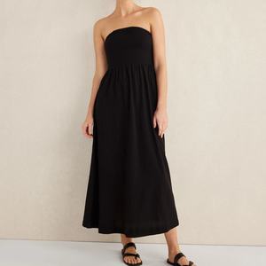 Vestido de Lino y Algodón a la Moda, Casual, con Estampado Fruncido, Sin Mangas, Maxi, para Vacaciones de Verano - Product Image 2