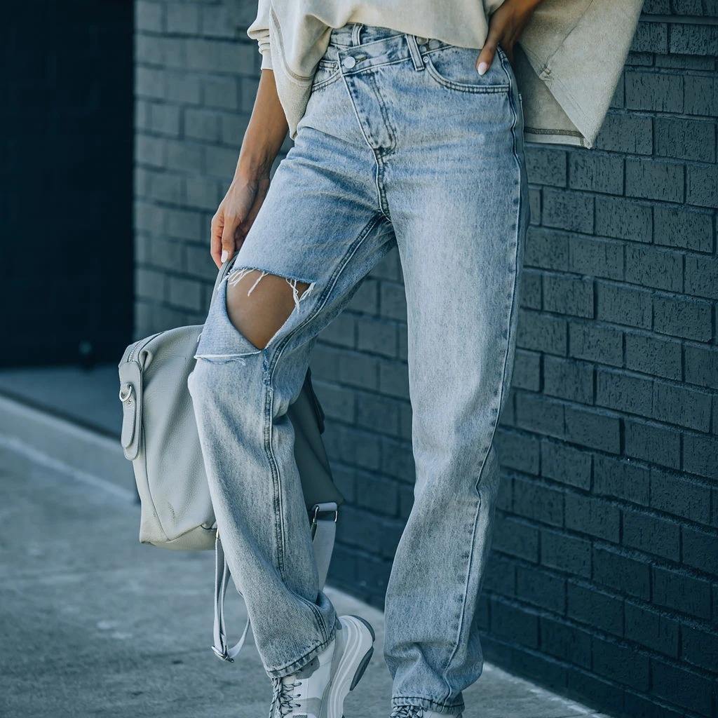 Nueva tendencia europea y americana Pantalones de mezclilla - Main Image