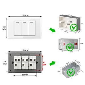 US-Standard Luxus-Acryl-Wandlichtschalter 16A Variable Gangoptionen (1-4 Gänge) Modernes Klaviertasten-Design für Heim und Hotel - Product Image 6