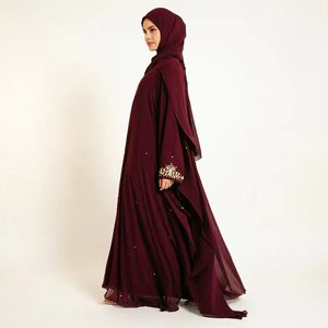 Burgundy Abaya Women Mother <strong>Daughter</strong> Set Modest Wear Islamic Clothing - Product Image 4