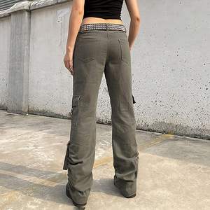 Pantalones vaqueros Cargo de pierna ancha rectos con bolsillo y solapa holgados de cintura alta para mujer XL transpirable ajuste relajado para ropa de calle Y2K moda Grunge - Product Image 3