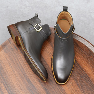 Classic Pointed Toe High Top Casual Leather Engraved Business Formal Hand Painted Soft Soled Leather <b>Boots</b> In British Style - Product Image 5