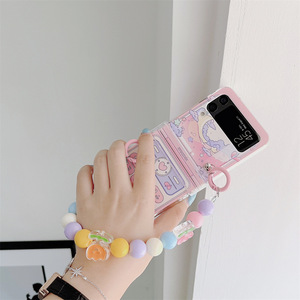 Para Samsung Zflip5 Rosa-púrpura patrón de teléfono cubierta de dibujos animados lindo TPU fundas de teléfono móvil pulsera de Color <span class=keywords><strong>Zflip4</strong></span> plegable adecuado - Product Image 4