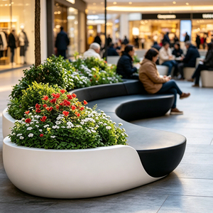 Banc à plantes GRC, mobilier paysager personnalisé, siège avec jardinière intégrée, tabouret extérieur moderne pour les écoles - Product Image 2