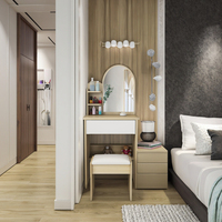 Coiffeuse de chambre à coucher moderne et simple avec miroir caché, tiroir coulissant amovible en mélamine, bureau de dressing monobloc