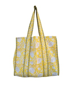 Bolso tote acolchado de algodón amarillo, bolso de hombro ecológico de algodón con cierre de cremallera, bolso de hombro hecho a mano - Product Image 1