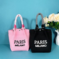 Sac à main en tricot ajouré décontracté, pliable, portable, pour les trajets quotidiens, en laine douce tissée, sac en forme de panier à légumes tissé