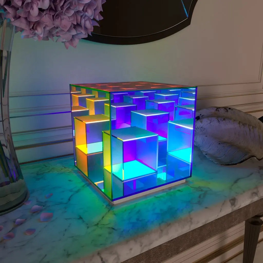 Dropshipping Slaapkamer Versieren Night Verlichting Kubus Bureaulamp Acryl Magic Cubes Kleurrijke Led Tafellamp