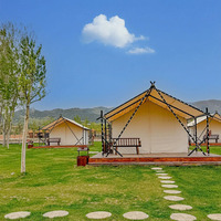 Tienda de lona Glamping de dos pisos, revestimiento aislado de estilo nómada, marco de acero opcional, tela Oxford de 7m de PVC para exposiciones al aire libre
