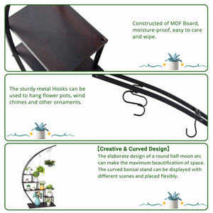 Support de plantes en fer et bois DB Artisasset à 5 niveaux en demi-cercle pour jardin, balcon, patio, décoration intérieure et extérieure - Product Image 4