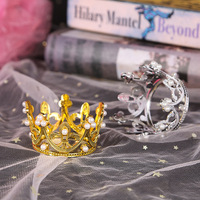 Décoration de gâteau d'anniversaire en or avec mini couronne, accessoires décoratifs pour décoration de mariage, diadème et couronne de perles