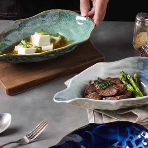 Vaisselle en céramique pour hôtel en porcelaine, assiettes, plats, changement <span class=keywords><strong>de</strong></span> four, vaisselle unique, bols en céramique en forme d'huîtres - Product Image 3