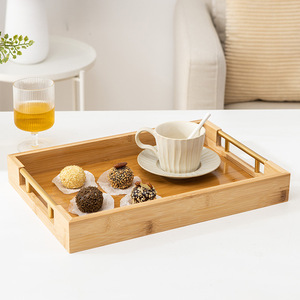 Plateau de service en bambou 38x26,5cm avec poignées métalliques pour usage domestique et hôtelier, design rectangulaire uni - Product Image 3
