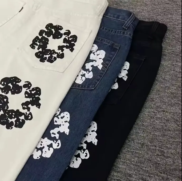 بنطلون جينز من Denim فضفاض مطبوع بساق واسعة من المُصنع الأصلي للبيع بالجملة