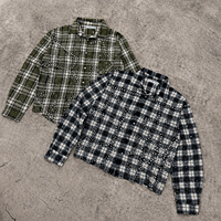 Chemise en flanelle surdimensionnée à col rabattu, boutonnée, à manches longues, à carreaux arc-en-ciel, effet délavé soleil, vieillie, avec strass