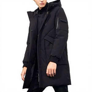Men's Long Hooded Puffer Jacket Winter <b>Coat</b> Windproof Zipper Closure Casual Outerwear Thick Polyester Wadding Solid Color - Product Image 3