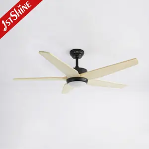 1stshine Led Ceiling Fan Natural Wood 5 Blades Soft Wind Smart Control Led Ceiling Fan