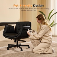 Chaise de bureau pivotante ergonomique en cuir noir résistant aux griffures de chat, avec accoudoirs pivotants, idéale pour le maquillage et adaptée aux animaux domestiques