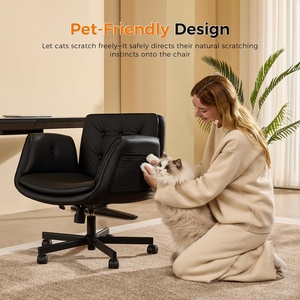 Chaise <span class=keywords><strong>de</strong></span> bureau pivotante ergonomique en cuir noir résistant aux griffures <span class=keywords><strong>de</strong></span> chat, avec accoudoirs pivotants, idéale pour le maquillage et adaptée aux animaux domestiques - Product Image 6